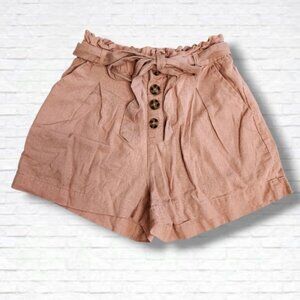 Streetwear Society Salmon Pink High Rise Paper Bag Linen Blend Shorts Size S
